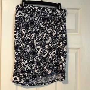 The Limited navy white floral faux wrap skirt